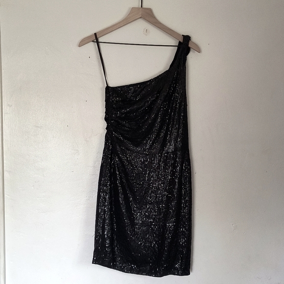 ganni black mini dress Crinkled Georgette Mini Dress in Black  SVRN